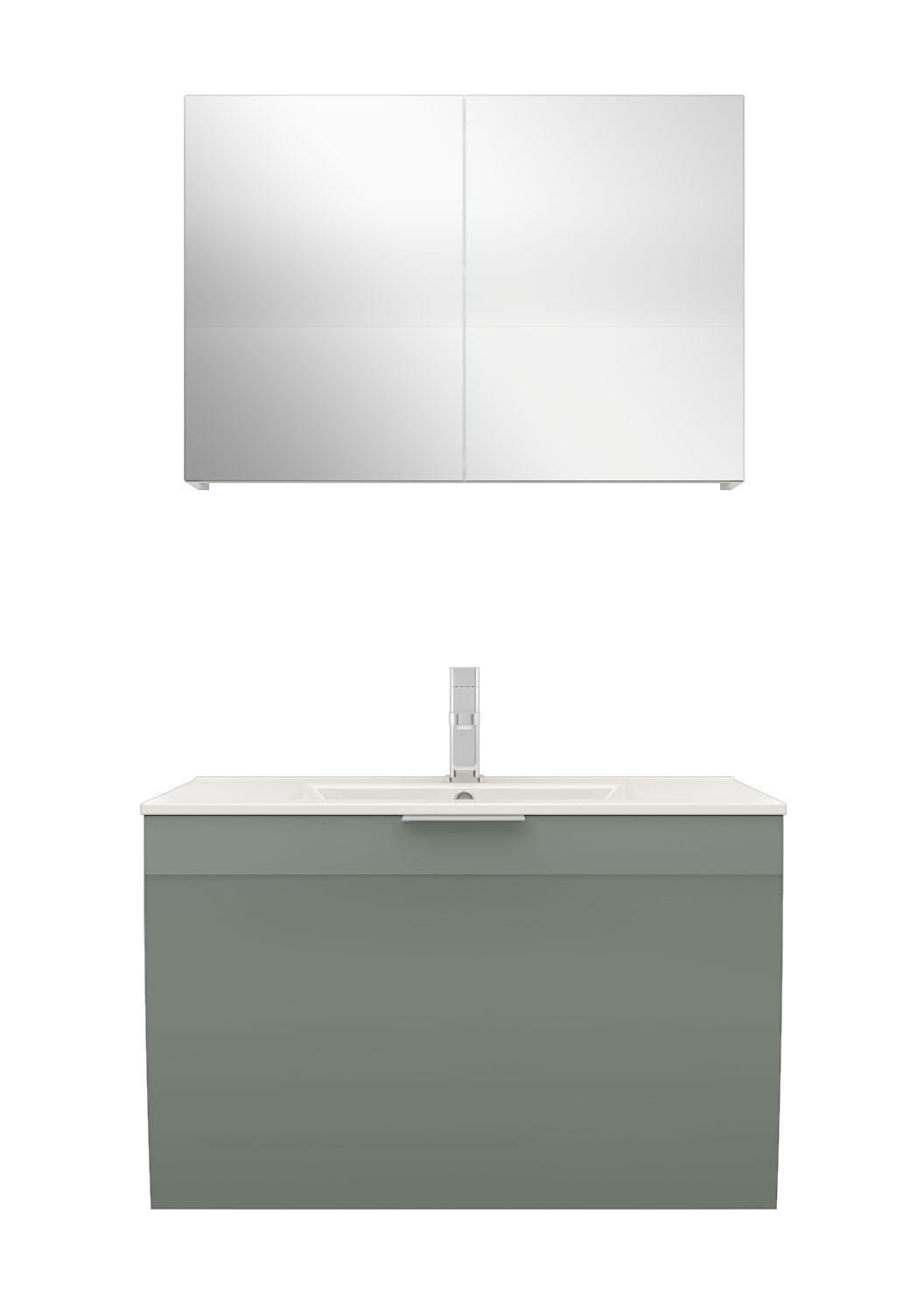 BADMÖBEL Set Gently 1 V1 Weiß/Grau MDF Waschtisch 80cm ohne LED Beleuchtung - Weiß/Grau, Glas/Kunststoff (46/52/80cm) - AcquaVapore by Sandra Jentho