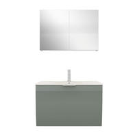 BADMÖBEL Set Gently 1 V1 Weiß/Grau MDF Waschtisch 80cm ohne LED Beleuchtung - Weiß/Grau, Glas/Kunststoff (46/52/80cm) - AcquaVapore by Sandra Jentho