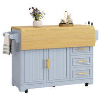 KÜCHENINSEL DE-38361 120/197 cm ausklappbar mit 3 Schubladen Hellblau - Hellblau, Holzwerkstoff (120/95/40cm) - ComfortXL