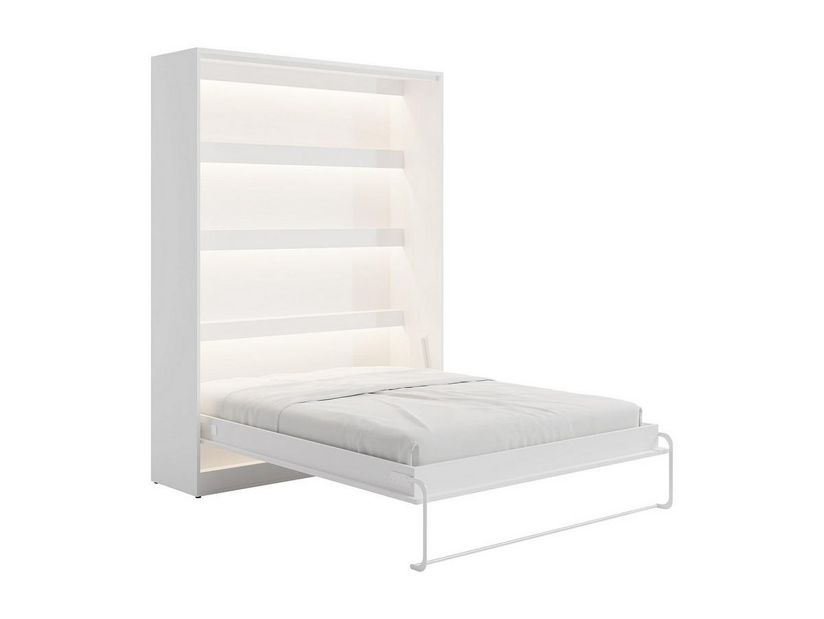 SCHRANKBETT - 2 Personen - holz - weiß Rapili - Weiß, Holz (160/200cm) - Vente-Unique