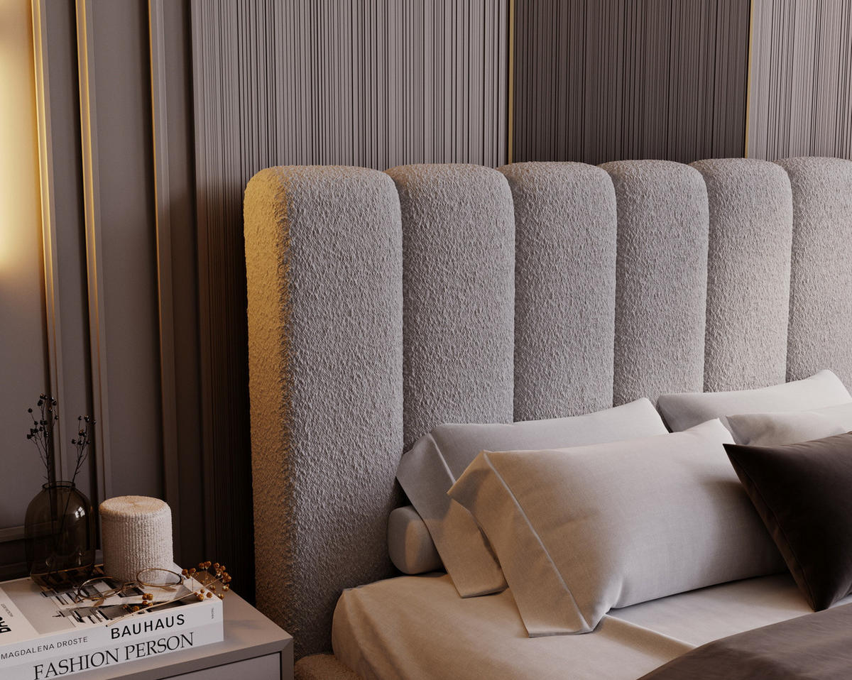 POLSTERBETT 160x200 Valetta mit Bettkasten, Bouclé Hellgrau - Hellgrau, Holz/Textil (160/200cm) - Emporius