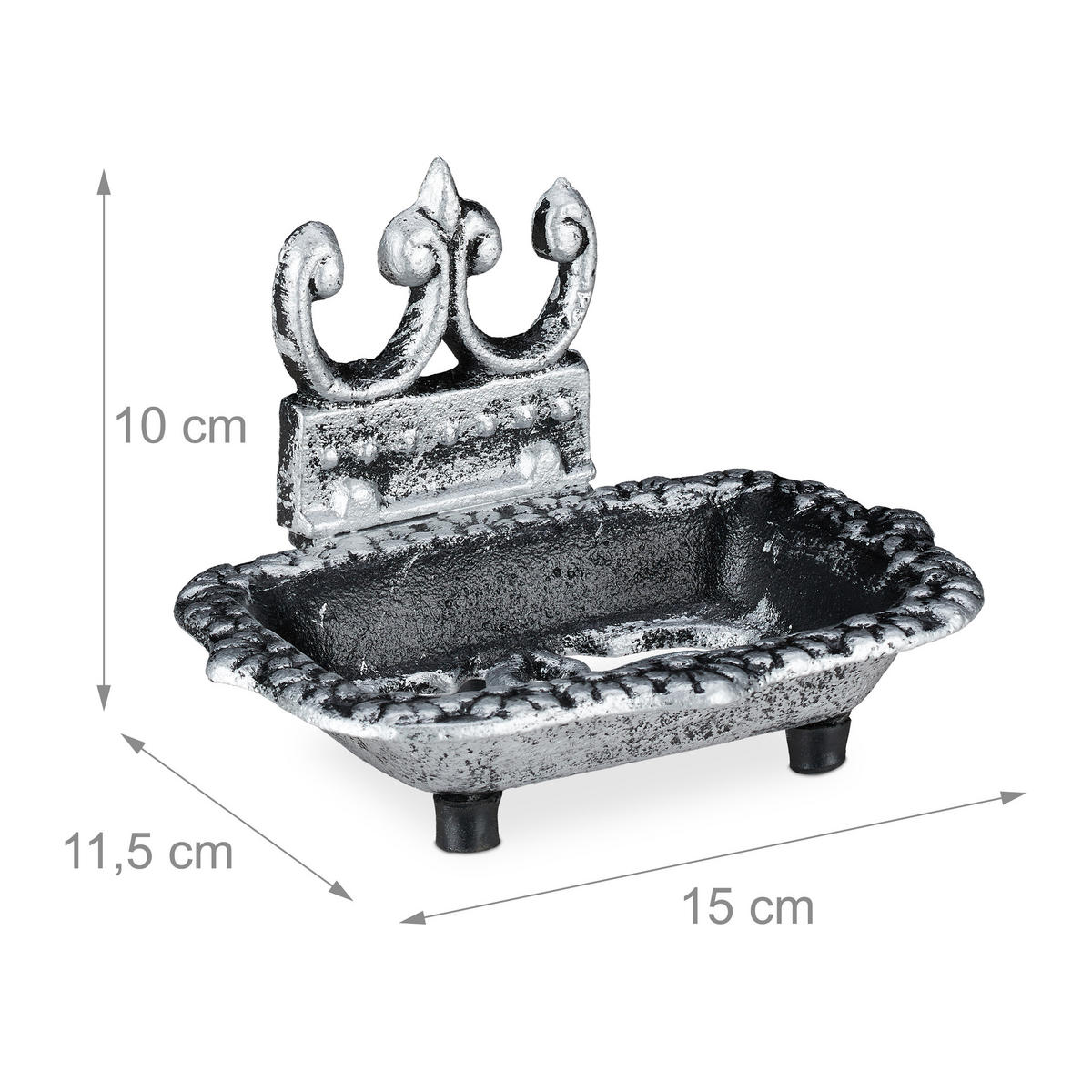 MISKA na mydlo - strieborná, kov/plast (15/10/11.5cm) - Relaxdays