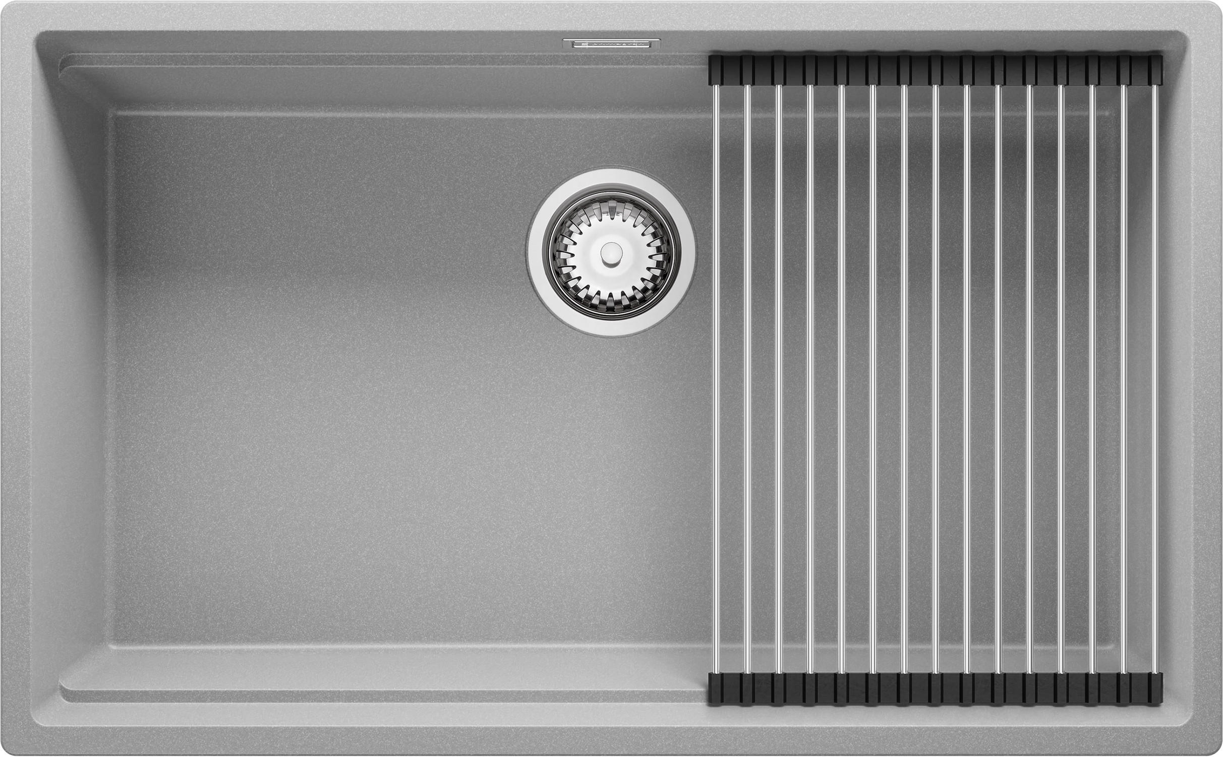 SPÜLBECKEN Praga Slim, 2-er set Grau 76/47 cm 1 Becken + Ablauf-Set + Aufrollbare Abtropffläche ab 80er Unterschrank - Chromfarben/Grau, Kunststoff (76/20/47cm) - Primagran