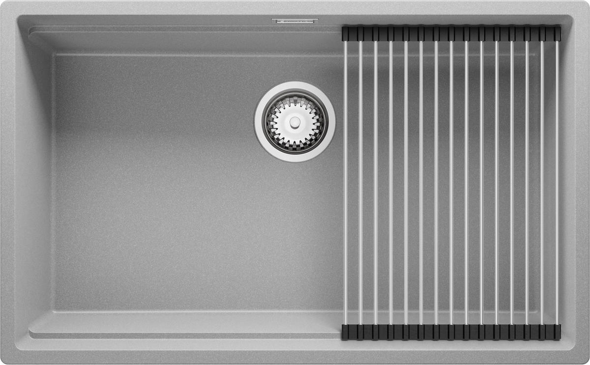 SPÜLBECKEN Praga Slim, 2-er set Grau 76/47 cm 1 Becken + Ablauf-Set + Aufrollbare Abtropffläche ab 80er Unterschrank - Chromfarben/Grau, Kunststoff (76/20/47cm) - Primagran