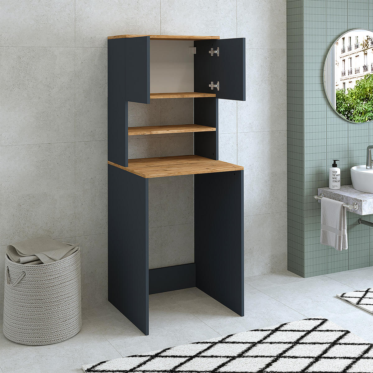 WASCHMASCHINENSCHRANK Atlantic III 65cm Breit, 181cm Hoch - Anthrazit, Holzwerkstoff (65/181/60cm)