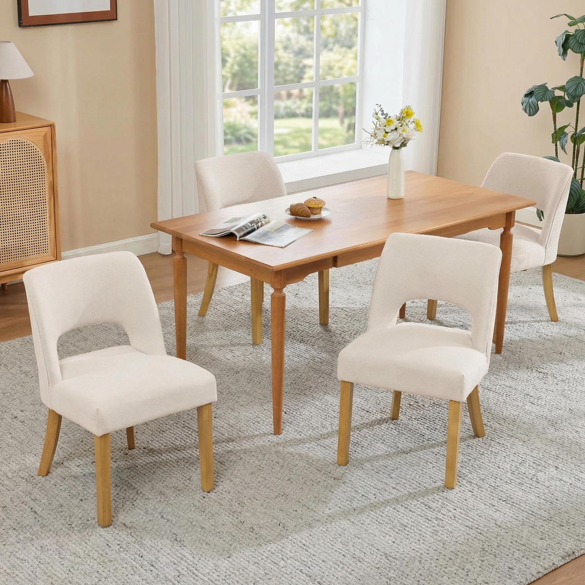 ESSZIMMERSTÜHLE 2er Beige Leinen Massivholz modern - Beige, Naturmaterialien (50/81/58cm) - FLIEKS