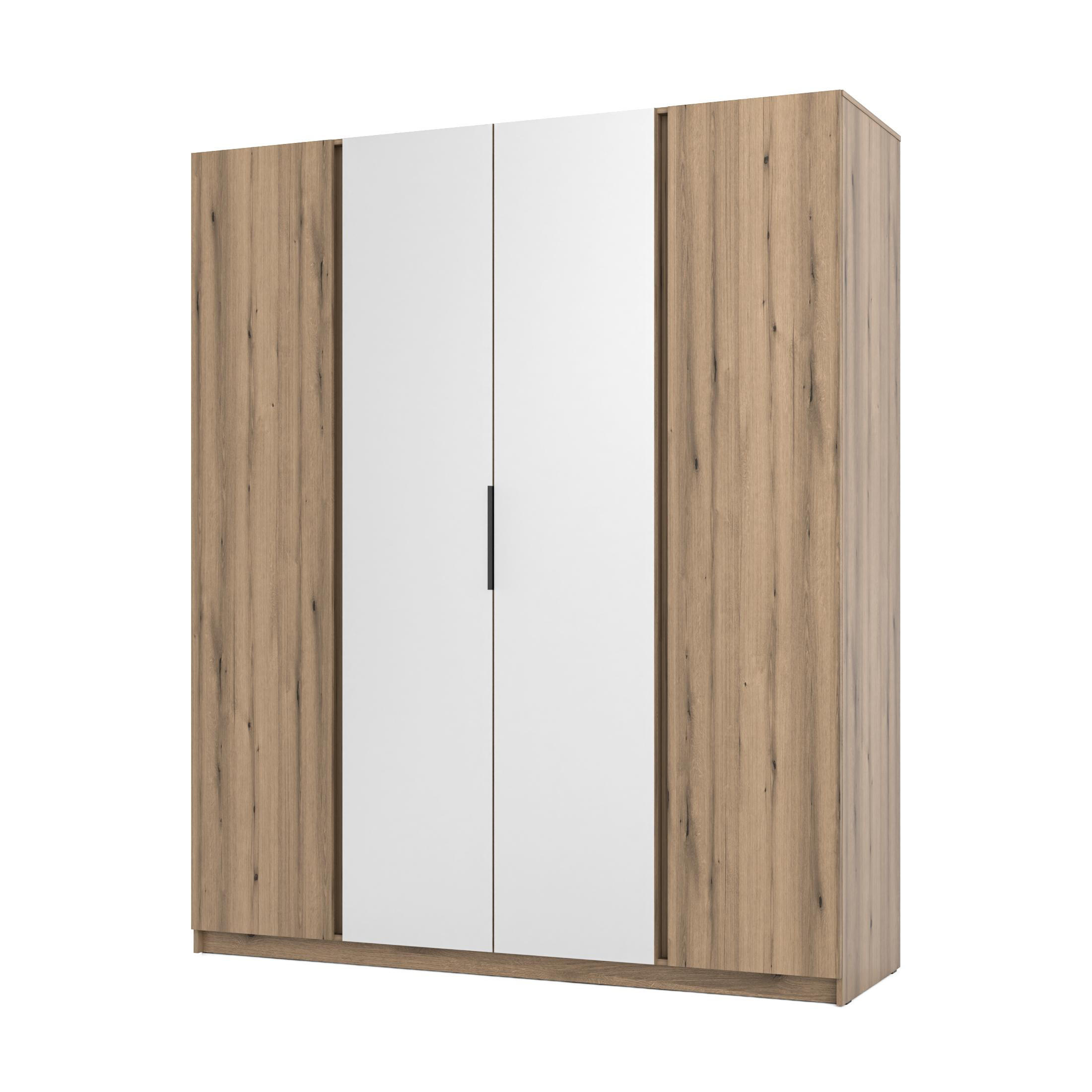 KLEIDERSCHRANK Nehir Eiche Evoke 200 cm - 4T Modern mit 2 Spiegeln mittig - Eichefarben, Holzwerkstoff/Kunststoff (200/239/61.9cm) - AX Living