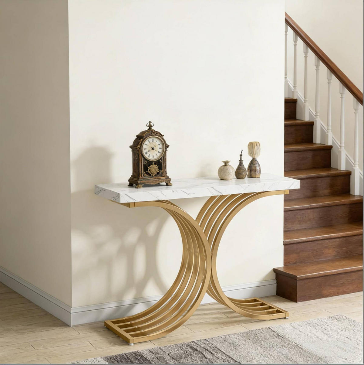 KONSOLENTISCH 100 x 30 x 80 cm Kunstmarmor Weiß Metall Gold - Weiß, Metall (100/30/80cm) - Meubliv