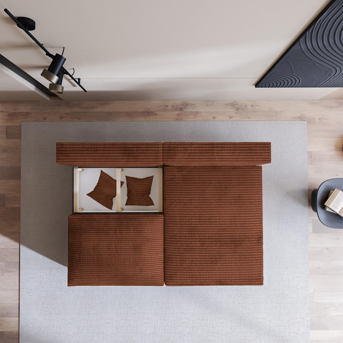 ECKSOFA FIORO Braun Kordstoff mit Schlaffunktion - Braun, Holz (204/148cm) - MASSENO