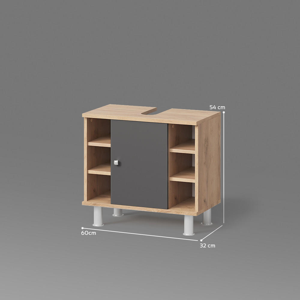 Thumbnail - Livinity® Waschbeckenunterschrank, Anthrazit, Honigeiche, Holzwerkstoff, 7 Fächer, Rechteckig, 60x54x32 cm, Badezimmer, ...