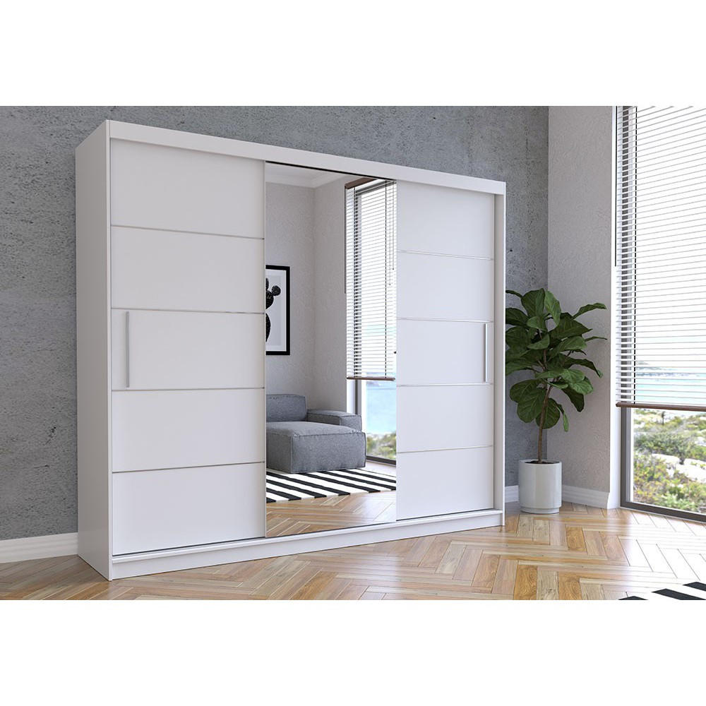 SCHWEBETÜRENSCHRANK Alba Weiß/Weiß mit Spiegel, ohne LED Beleuchtung 250 cm - Alufarben/Weiß, Glas/Holzwerkstoff (250/218/61cm) - imoebel24
