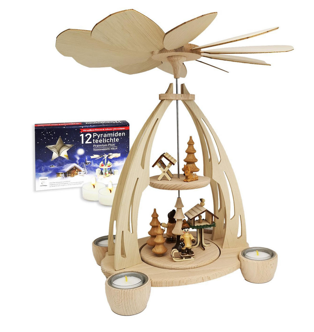 PYRAMIDE Vogelfütterung 20/24/35 cm - Multicolor, Holz (0.1/35/0.1cm) - Dekoteam24