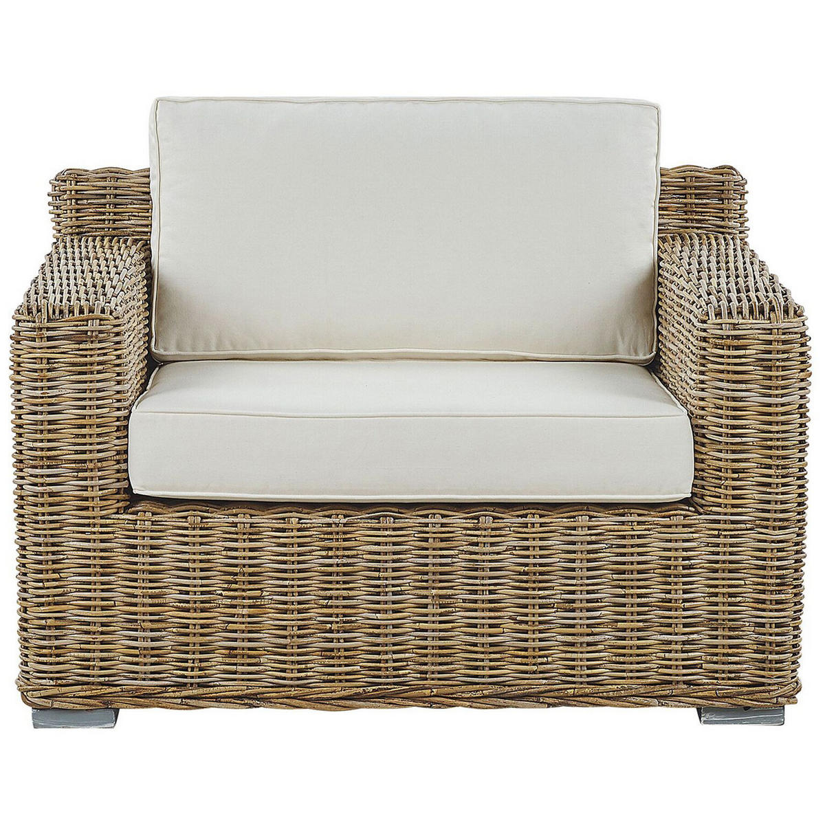 GARTENSESSEL Rattan natürlich Auflagen cremeweiß Ardea - Creme/Naturfarben, Naturmaterialen (112/70/90cm) - Beliani
