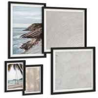 BILDER SET 5er Set - 50x50 cm & 20x30 cm & 40x60 cm Schwarzer Rahmen - Sommerlicher Sandstrand mit Meerblick - Schwarz, Kunststoff (40/60cm) - TULUP
