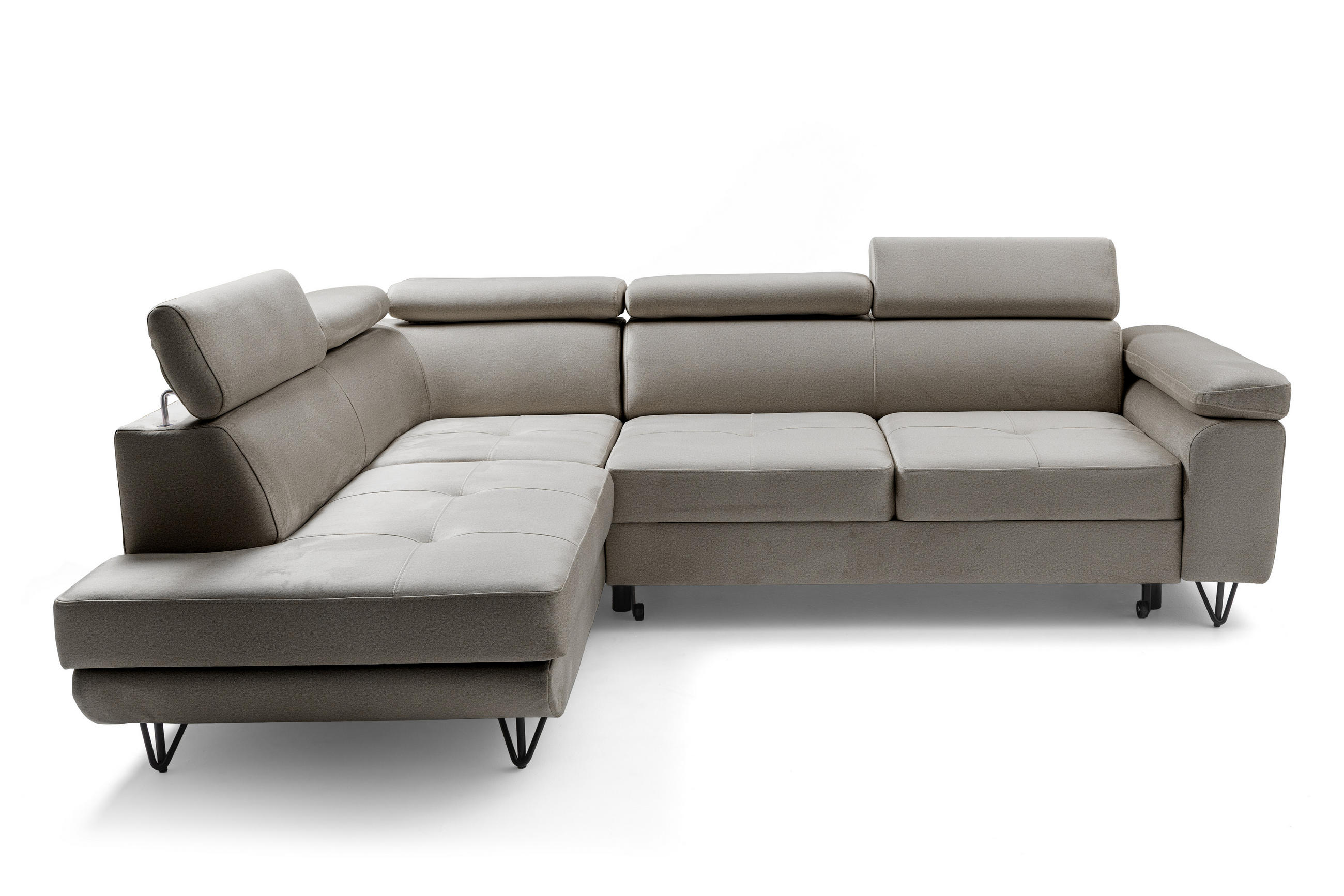 ECKSOFA JUNIOR L Links mit Schlaffunktion 194x128 Velours Beige - Beige/Schwarz, Holz/Textil (249/184cm) - Muffo