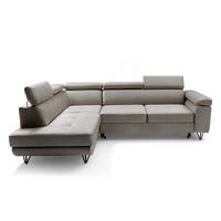 ECKSOFA JUNIOR L Links mit Schlaffunktion 194x128 Velours Beige - Beige/Schwarz, Holz/Textil (249/184cm) - Muffo