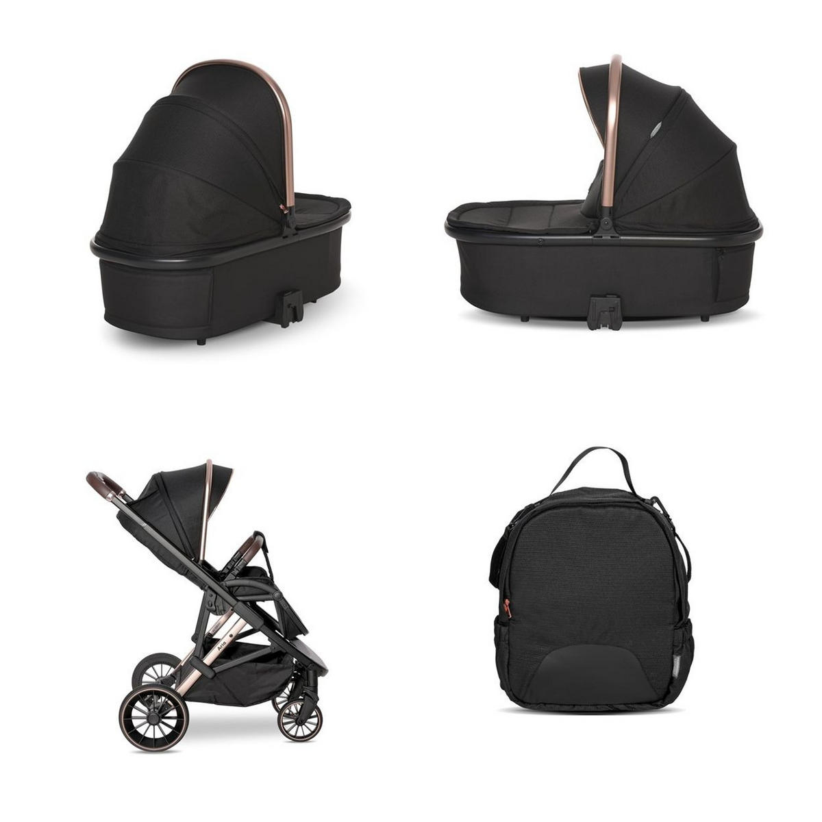 KOMBIKINDERWAGEN Aria 2 in 1 schwarz Babywanne, Sportsitz umkehrbar, faltbar - Schwarz, Metall (85/44/122cm) - Lorelli