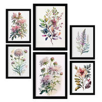 POSTER Set Mit 6 Feldblume Größe A3 & A4 Schwarzer Rahmen - Schwarz, Papier (29.7/1cm) - Nacnic