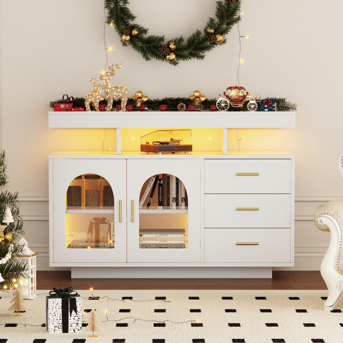 SIDEBOARD LED Weiß 120cm 16 Farben Hochglanz Stauraum - Weiß, Holzwerkstoff (40/80/120cm) - FLIEKS