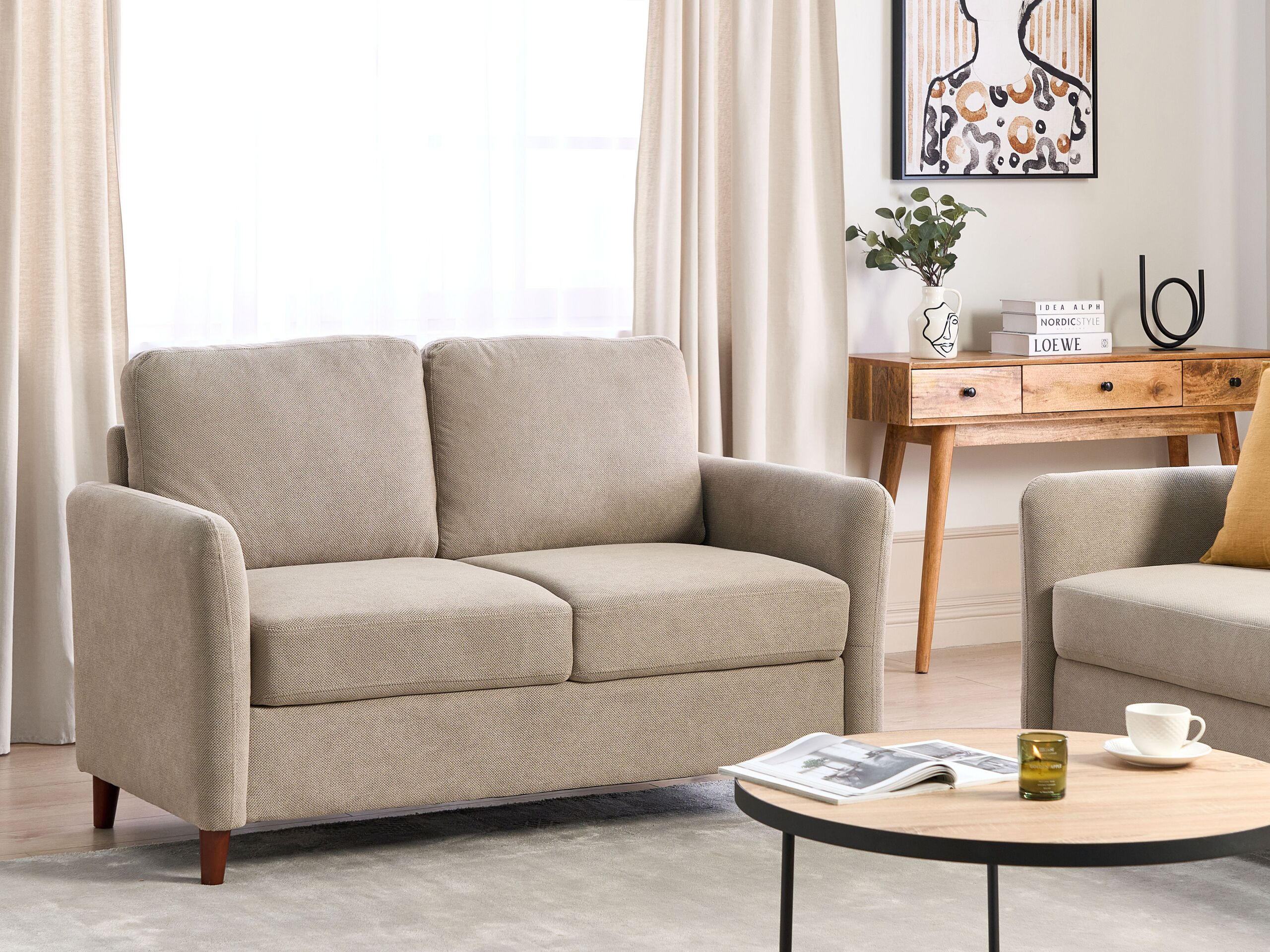 2-SITZER-SOFA Stoff taupe mit Stauraum Mare - Beige/Dunkelbraun, Textil (143/88/77cm) - Beliani