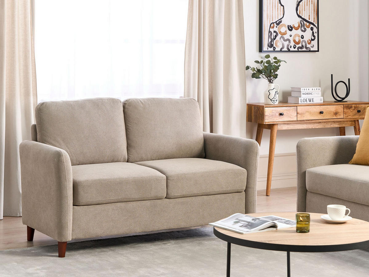 2-SITZER-SOFA Stoff taupe mit Stauraum Mare - Beige/Dunkelbraun, Textil (143/88/77cm) - Beliani