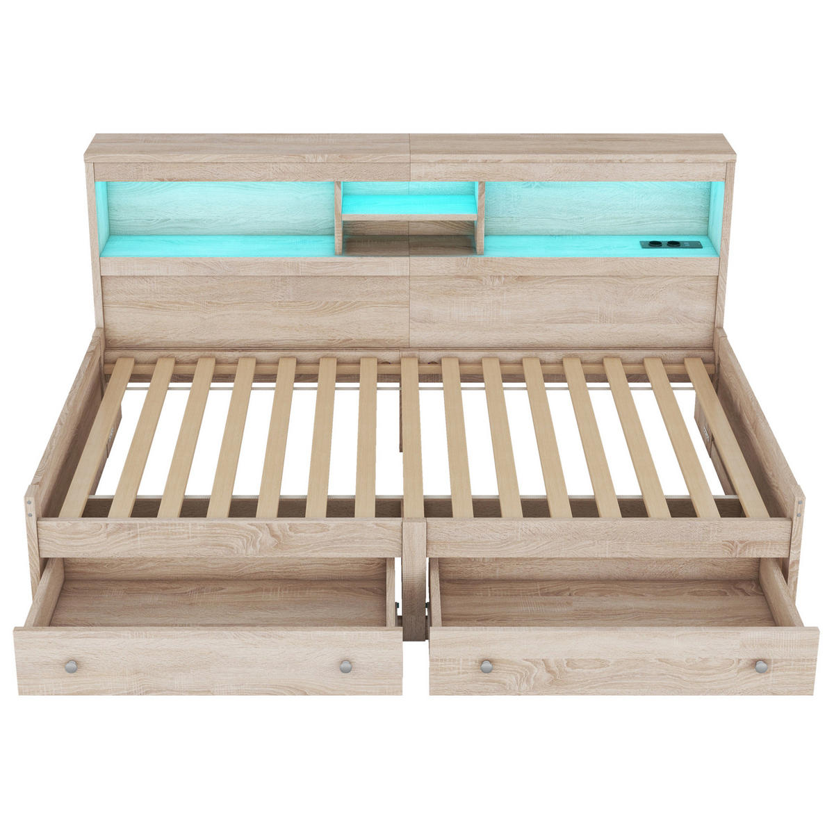 POLSTERBETT aus Spanplatte & MDF 90x200 cm in Natur mit LED & USB-Ladebuchsen - Naturfarben, Holzwerkstoff (90/200cm) - Modfu