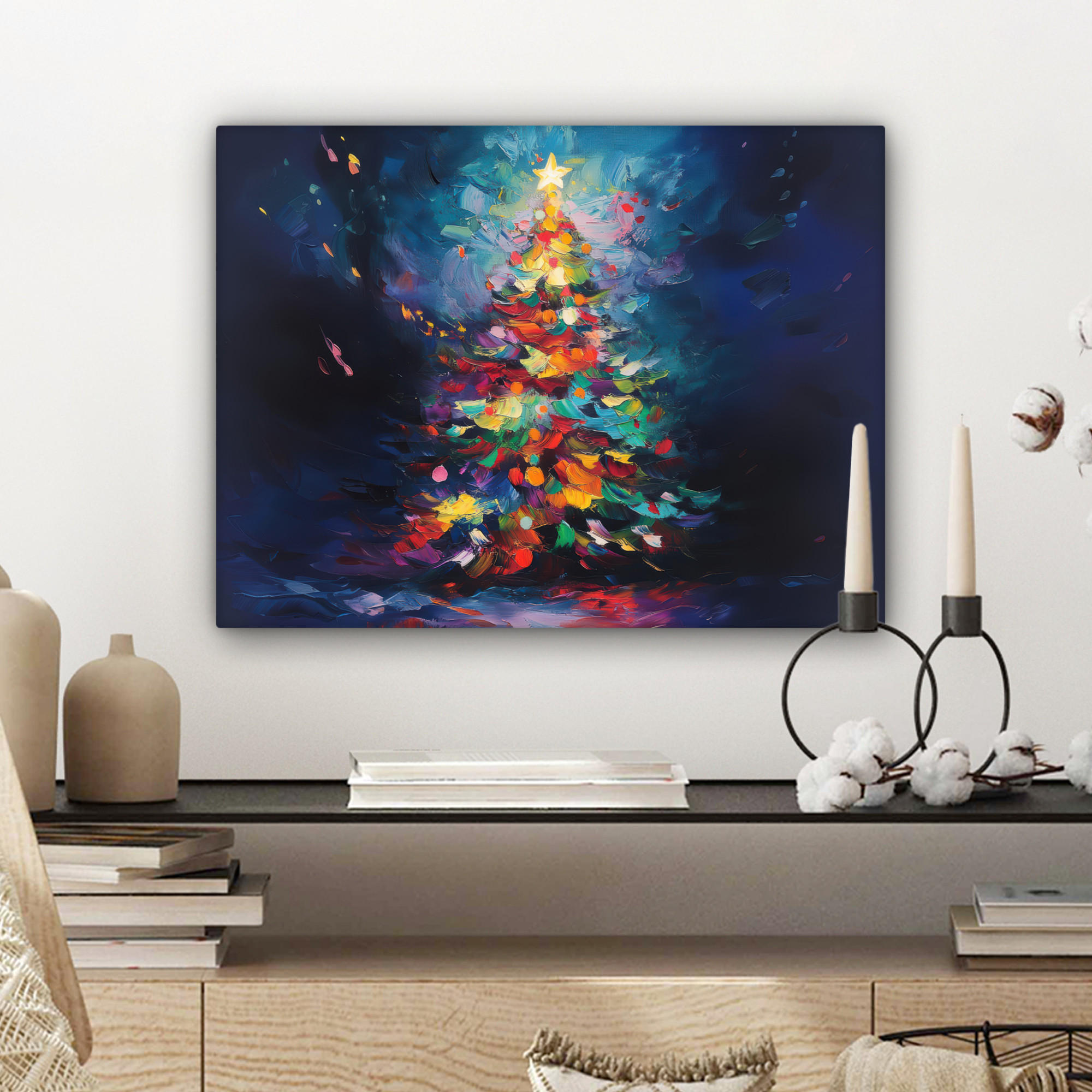 LEINWANDBILD Weihnachtsbaum - Weihnachten - Abstrakt - Farbenfroh 40x30 cm - Multicolor, Textil (40/30cm) - MuchoWow