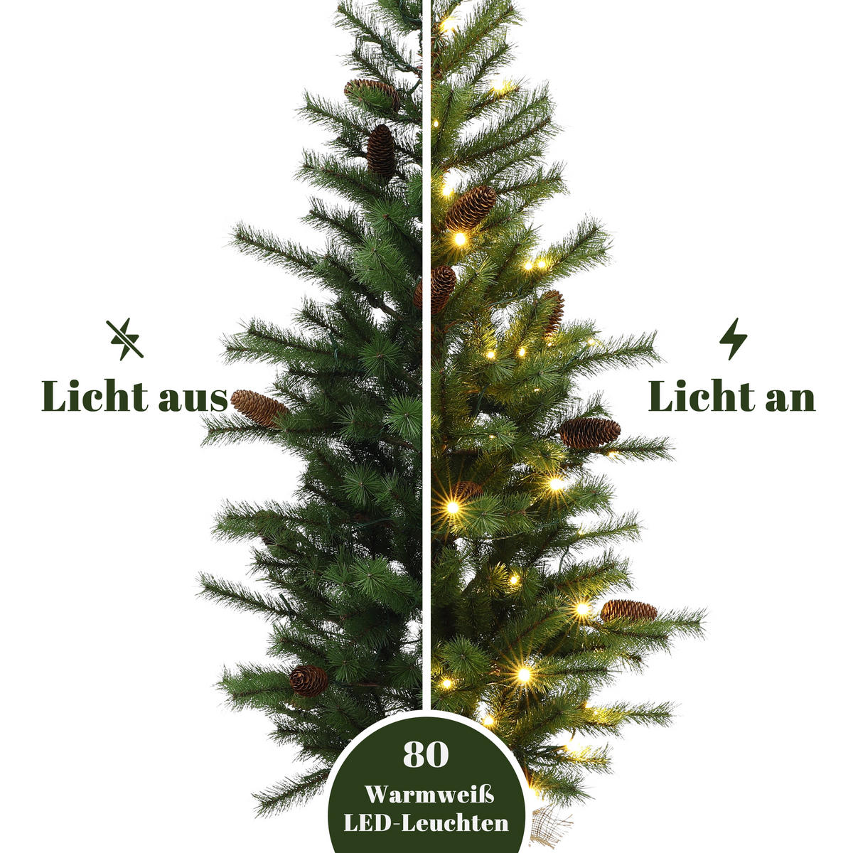 WEIHNACHTSBAUM 138 cm mit 80 LEDs, Kiefern-Optik, Grün - Grün, Kunststoff (138cm) - Hometopia