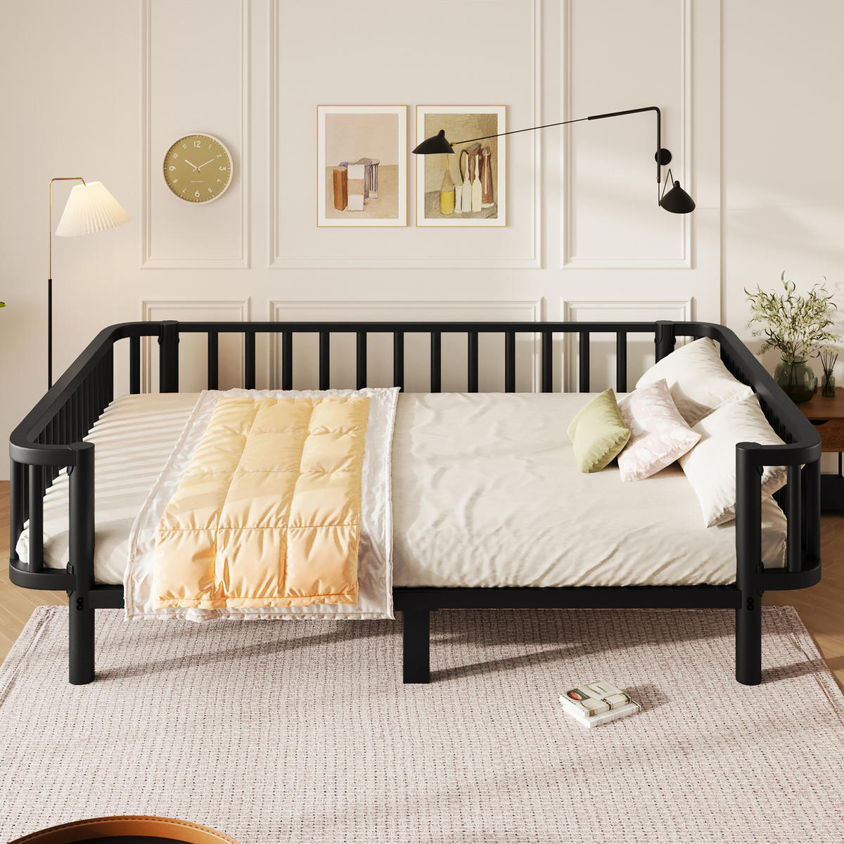TAGESBETT 140 x 200 cm, stabiles Lattenrost aus Stahl, Schwarz - Schwarz, Metall (140/200cm) - KOMHTOM