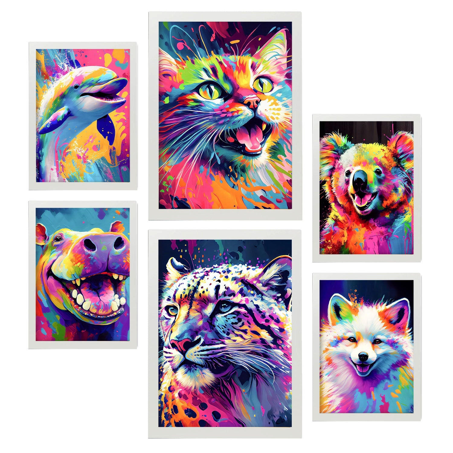 POSTER Set Mit 6 Land Und Wassertiere Im Hochformat Lebhafte Aquarell Stil Illustrationen Von Lächelnde Tiere Innenarchitektur A3 & A4 Weißer Rahmen - Weiß, Papier (29/3cm) - Nacnic