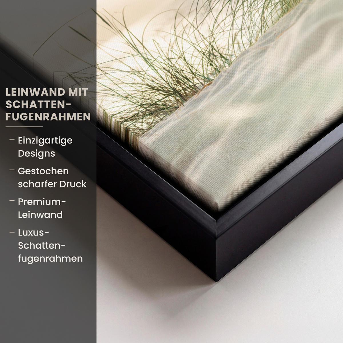 LEINWAND Bilder mit Rahmen - Dünen mit Strandhafer in der Sonne des Nationalparks Schleswig-Holsteinisches Wattenmeer - 40x30 - Creme, Textil (40/30cm) - MuchoWow