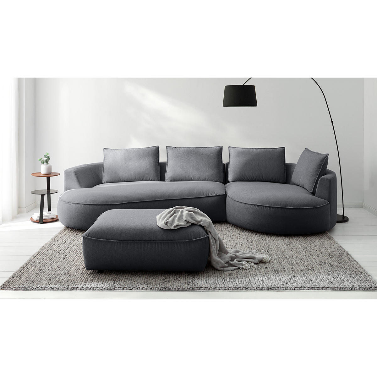 BIGSOFA - Grau, Kunststoff/Textil (322/82/154cm) - home24