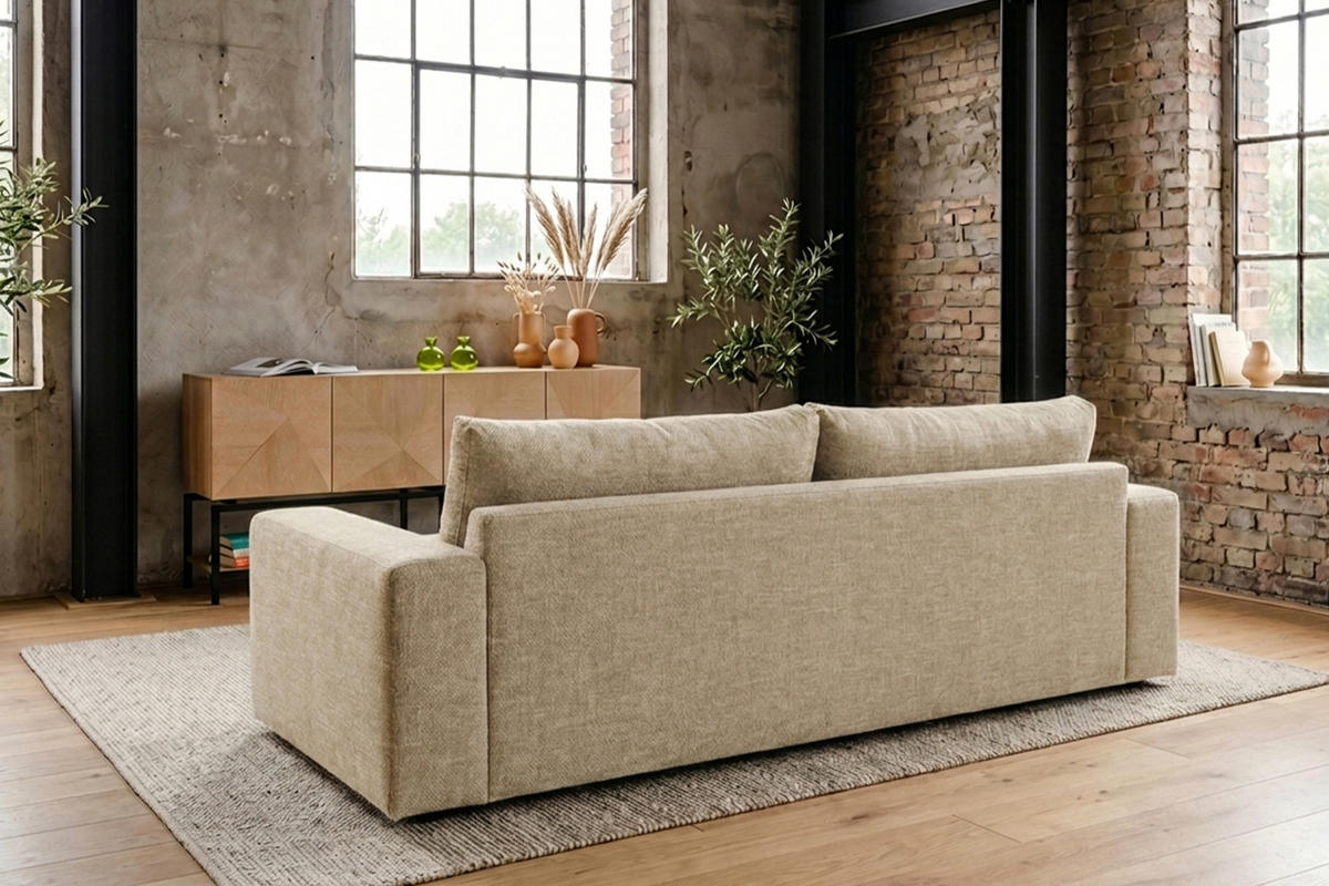 SOFA AMINA Cremeweiß Flachgewebe - Creme/Schwarz, Buchenholz/Textil (228/82/101cm) - KAWOLA