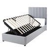 POLSTERBETT 90/200 cm grau hydraulisches Stauraumbett mit verstellbarem Kopfteil - Grau, Textil (90/200cm) - OKWISH
