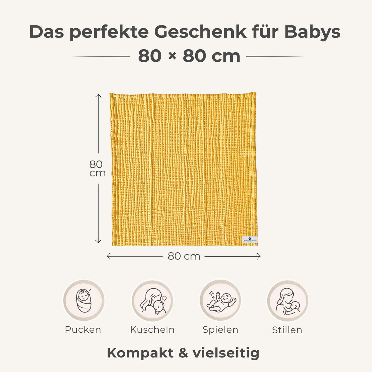 MUSSELINDECKE Babydecke Stilltuch Einschlagdecke Säuglingsdecke Babygeschenk Erstlingsdecke - Currygelb, Textil (80/80cm) - nordic coast company