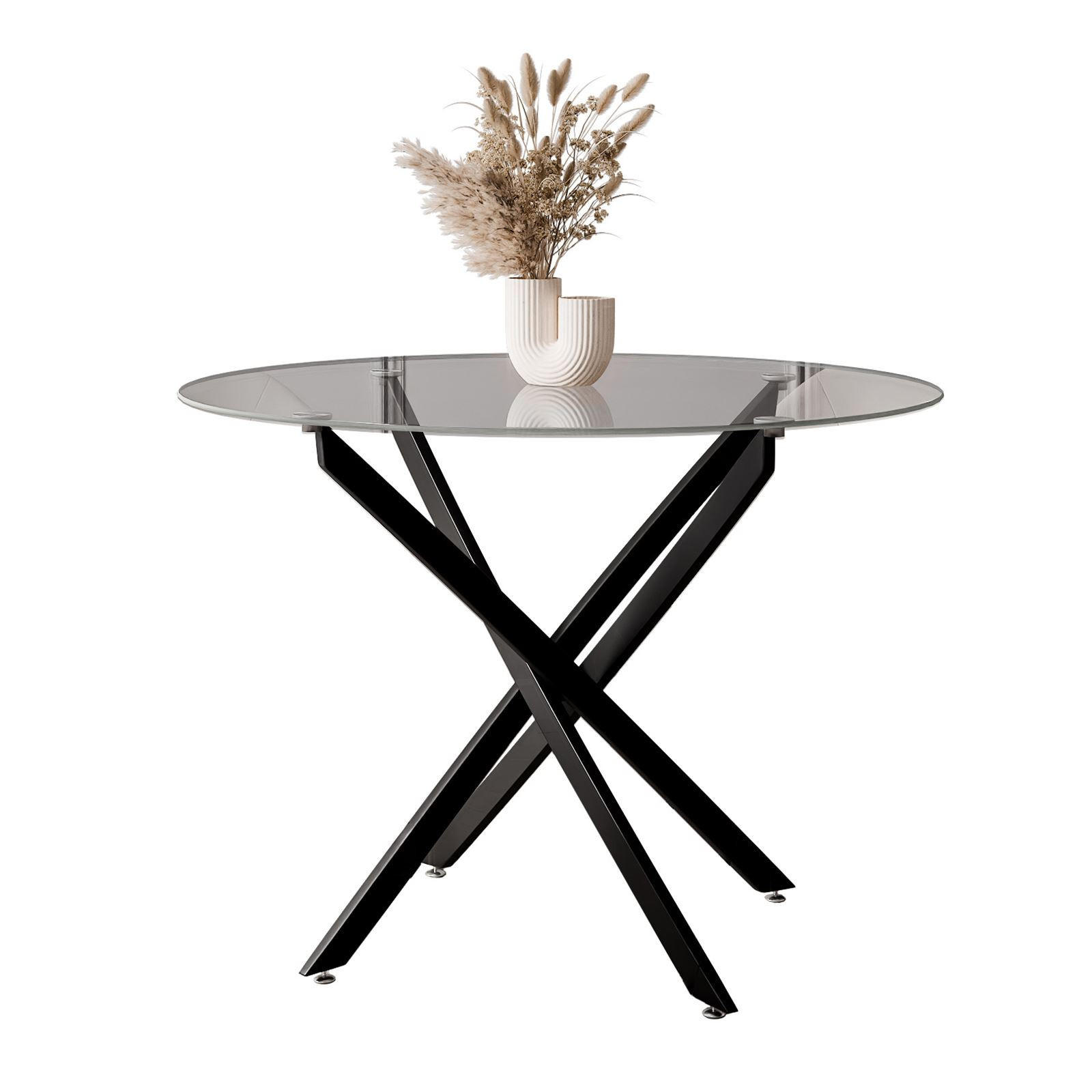 ESSTISCH BEIRA Runder Tisch 90 cm mit Glasplatte und Schwarz Tischbeine - Schwarz, Metall (90/90/72cm) - Lookway