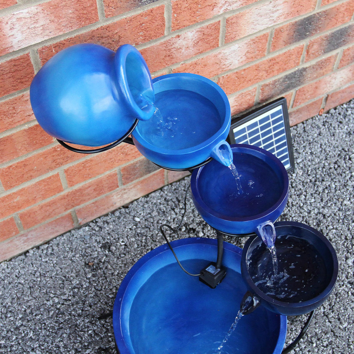 SOLAR-KASKADENBRUNNEN mit Akku - Blau, Keramik (44/50/44cm) - Monstershop