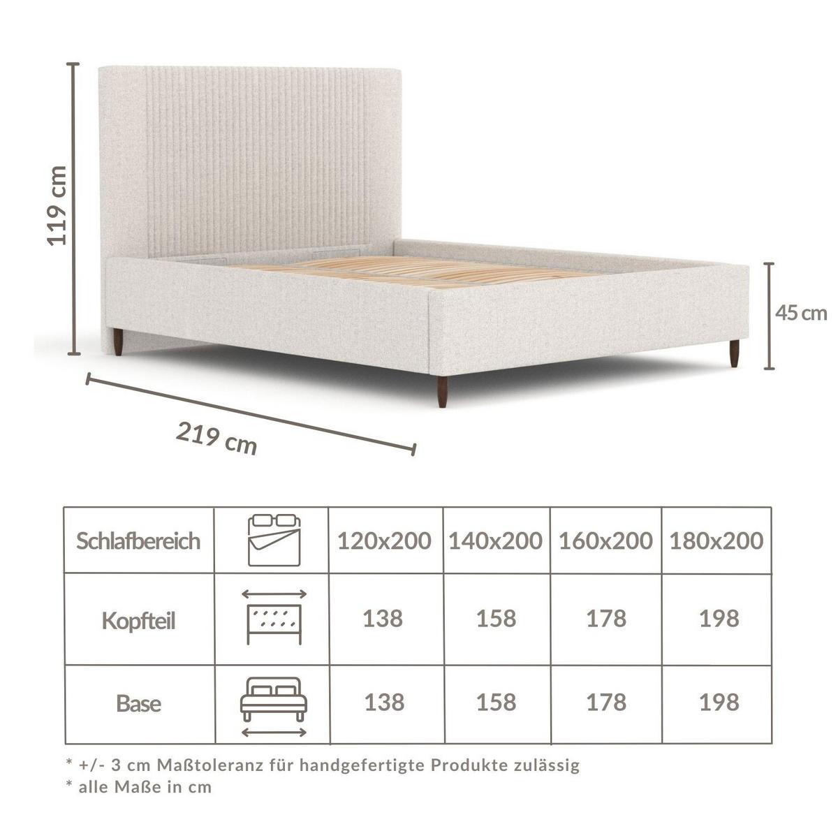 POLSTERBETT Etero Creme 140/200 cm im Chenille-Stoff - Wengefarben/Creme, Holz/Holzwerkstoff (140/200cm) - Maison de Reve