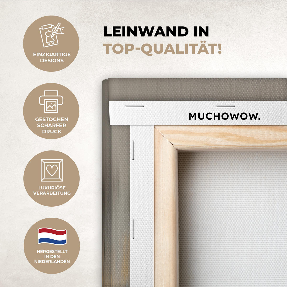 LEINWANDBILD Gemälde - Baum - Abstrakt - Blätter Wanddeko Schlafzimmer 60x90 cm - Beige, Textil (60/90cm) - MuchoWow