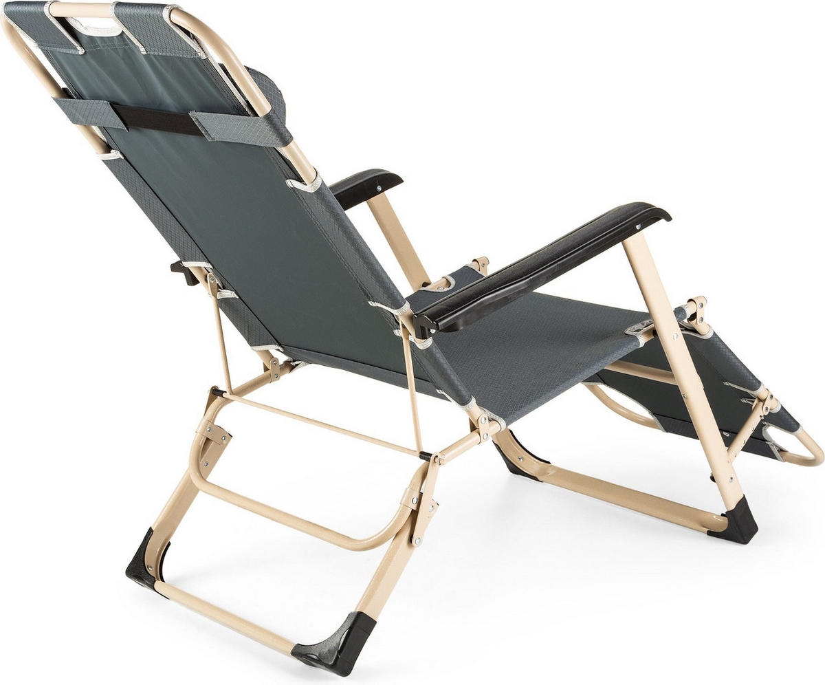 GARTEN-RELAXSESSEL mit Kissen, 180/52 cm, bis 120 kg - Grau, Metall (180/76/52cm) - Outtec