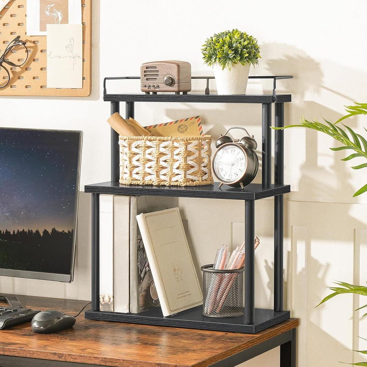 GEWÜRZREGAL mit 3 Ebenen Metall - Schwarz, Holzwerkstoff (38/50/18cm) - Hoobro