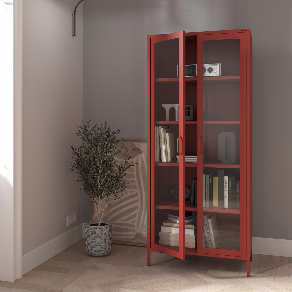WOHNZIMMER Vitrine ANGELO Modern - Rot, Metall (80/185/45cm) - Jan Nowak