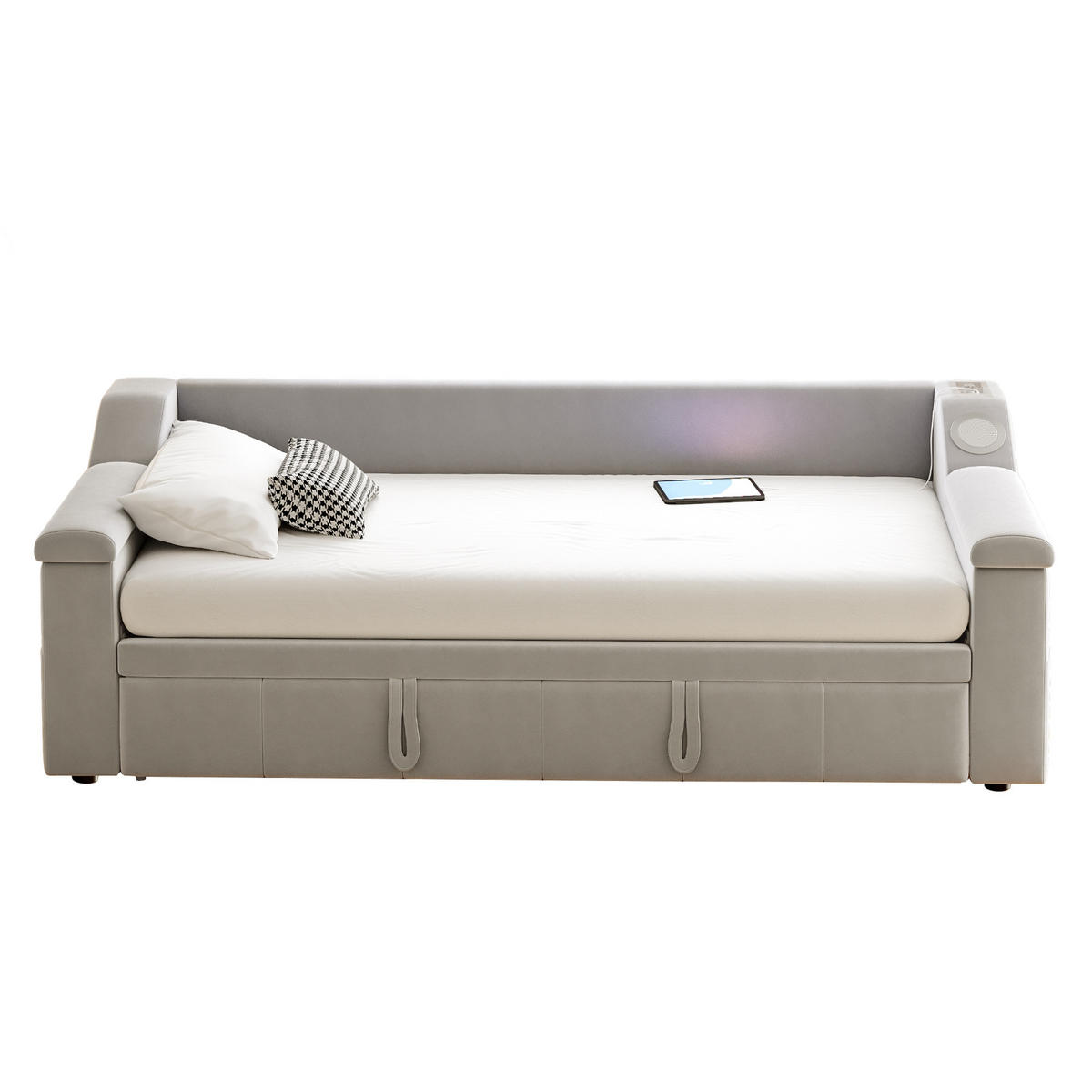 AUSZIEHBETT 90/190 cm mit Bluetooth-Stereoanlage und USB-Anschlüssen - Beige, Textil (90/190cm) - OKWISH