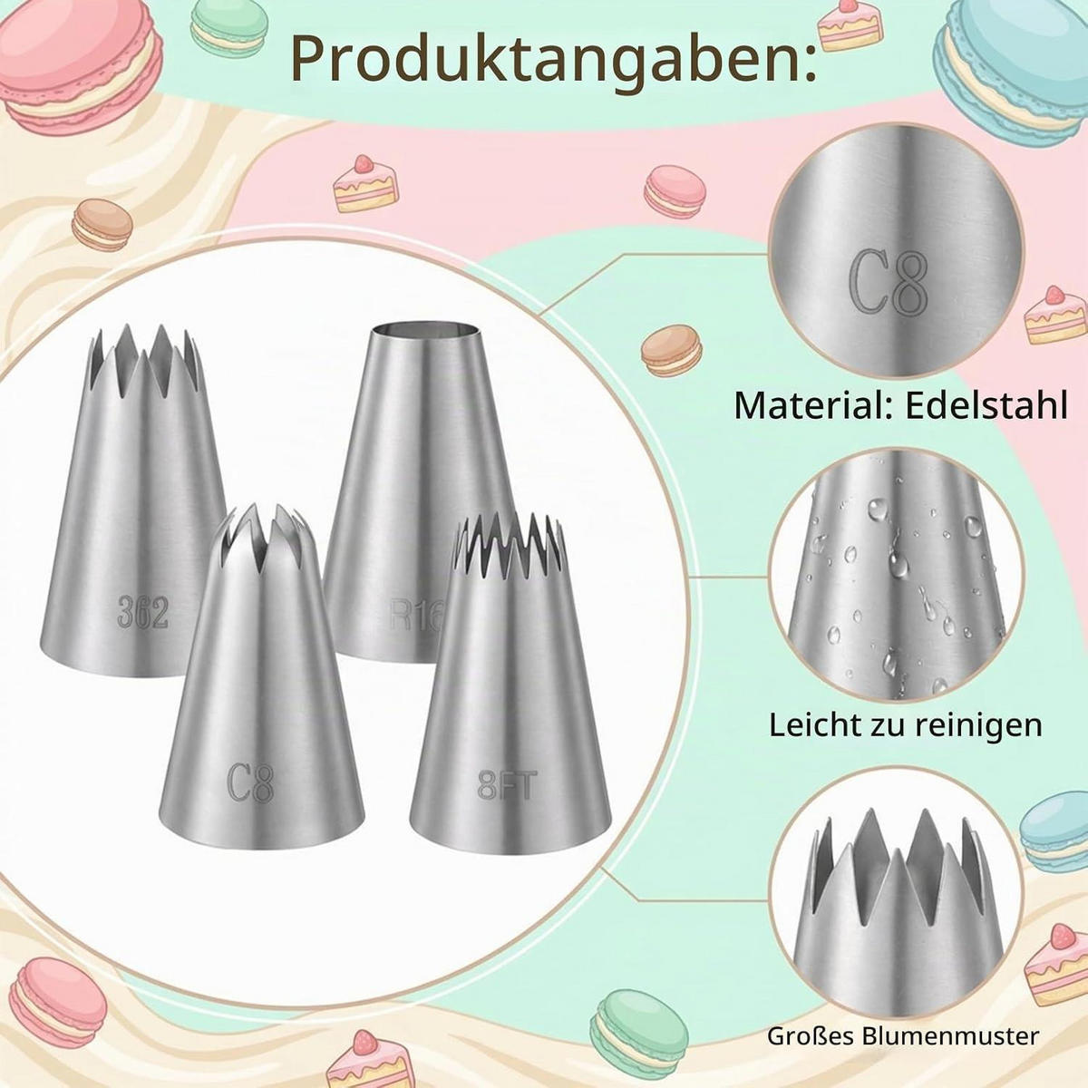 SPRITZTÜLLEN 4er Set Edelstahl Groß - Silberfarben, Metall (3.5/3.5/5.4cm)