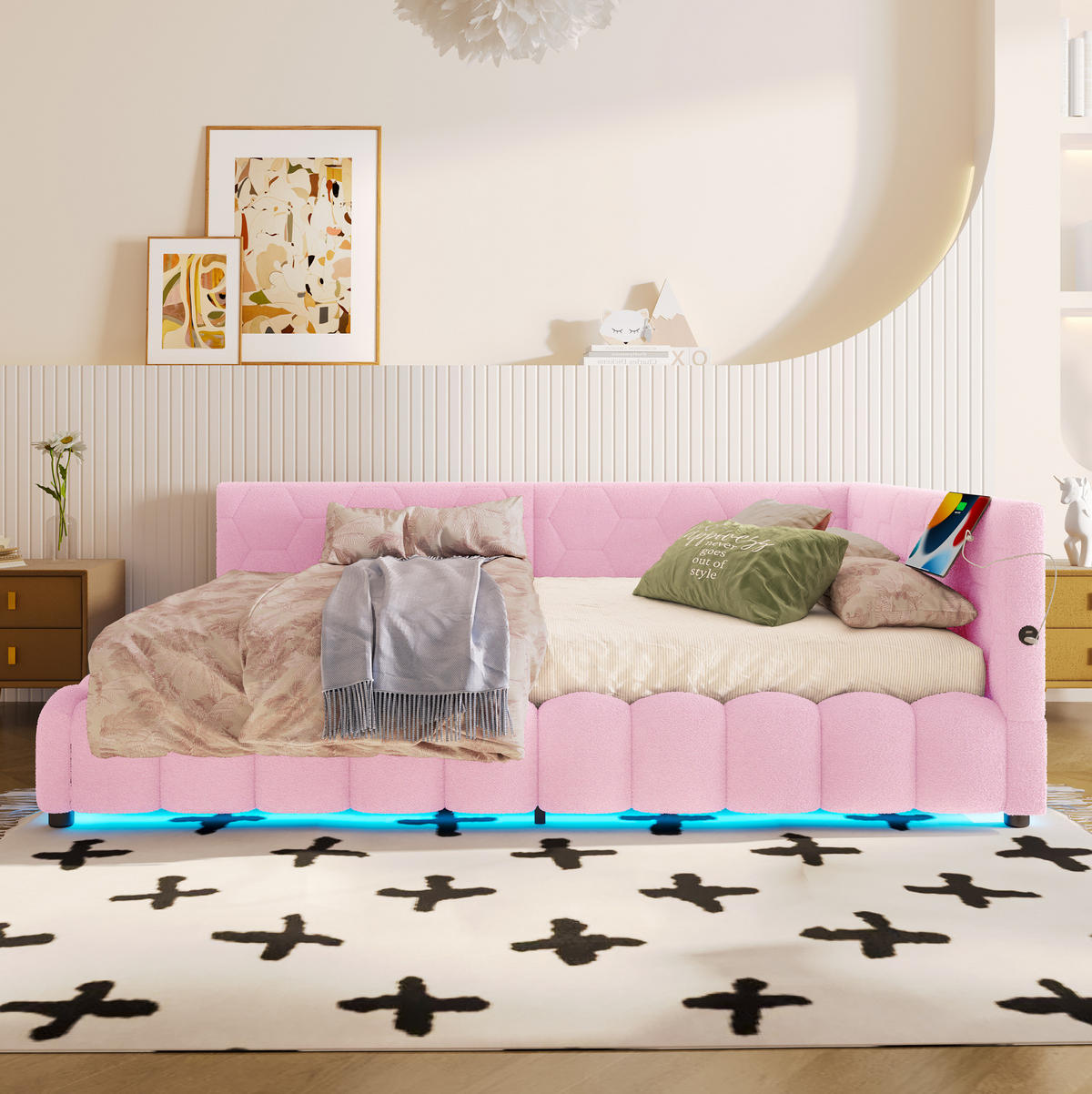 POLSTERBETT 140/200 cm in Rosa mit LED-Beleuchtung und Stauraum - Rosa, Textil (140/200cm) - Flora Grace