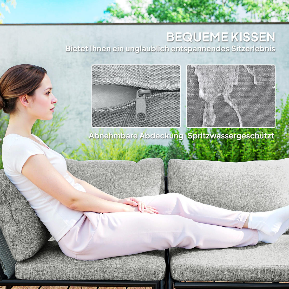 GARTENMÖBEL LOUNGE-SET DE-06738 mit Ecksofa & Tisch, für 6 Personen Dunkelgrau - Dunkelgrau, Kunststoff/Metall - ComfortXL