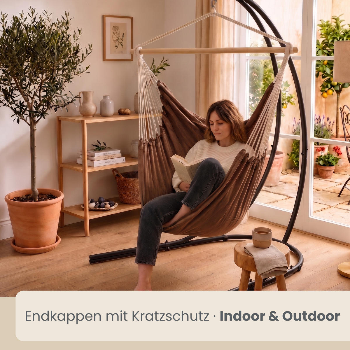 XL HÄNGESTUHL mit Gestell 210/140 cm , Braun/Schwarz - Braun, Textil (140/210/160cm) - Amanka