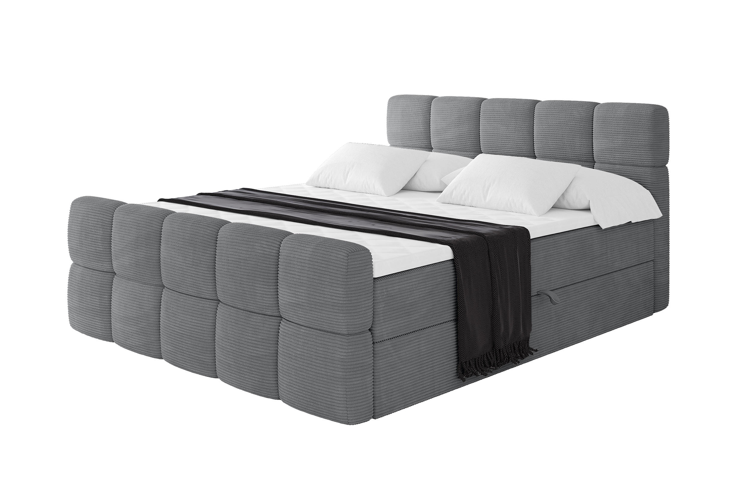 BOXBETT mit Matratze H3 - FAMA-Z - 120x200 cm Dunkelgrau Poso - Taupe, Holzwerkstoff (120/200cm) - ALTDECOR