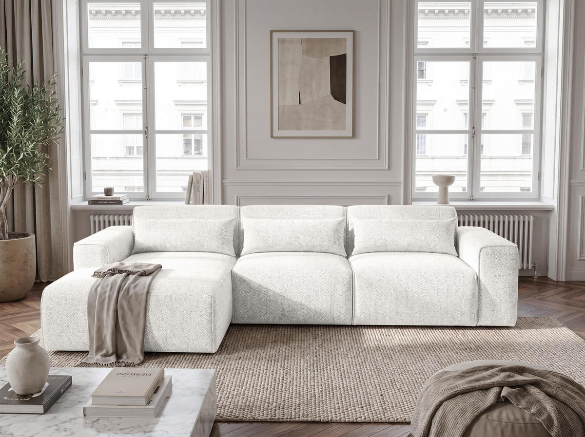 ECKSOFA L Form Ruyam Perlweiß 310/165/78 cm – Schlaffunktion Links - Schwarz/Weiß, Kunststoff/Textil (170/310cm) - AX Living