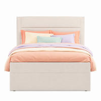 POLSTERBETT 90/200 mit Metallrahmen-Lattenrost, großem Stauraum, Leinenbezug, ohne Matratze in Beige - Beige, Holzwerkstoff/Textil (90/200cm) - EVRYAE